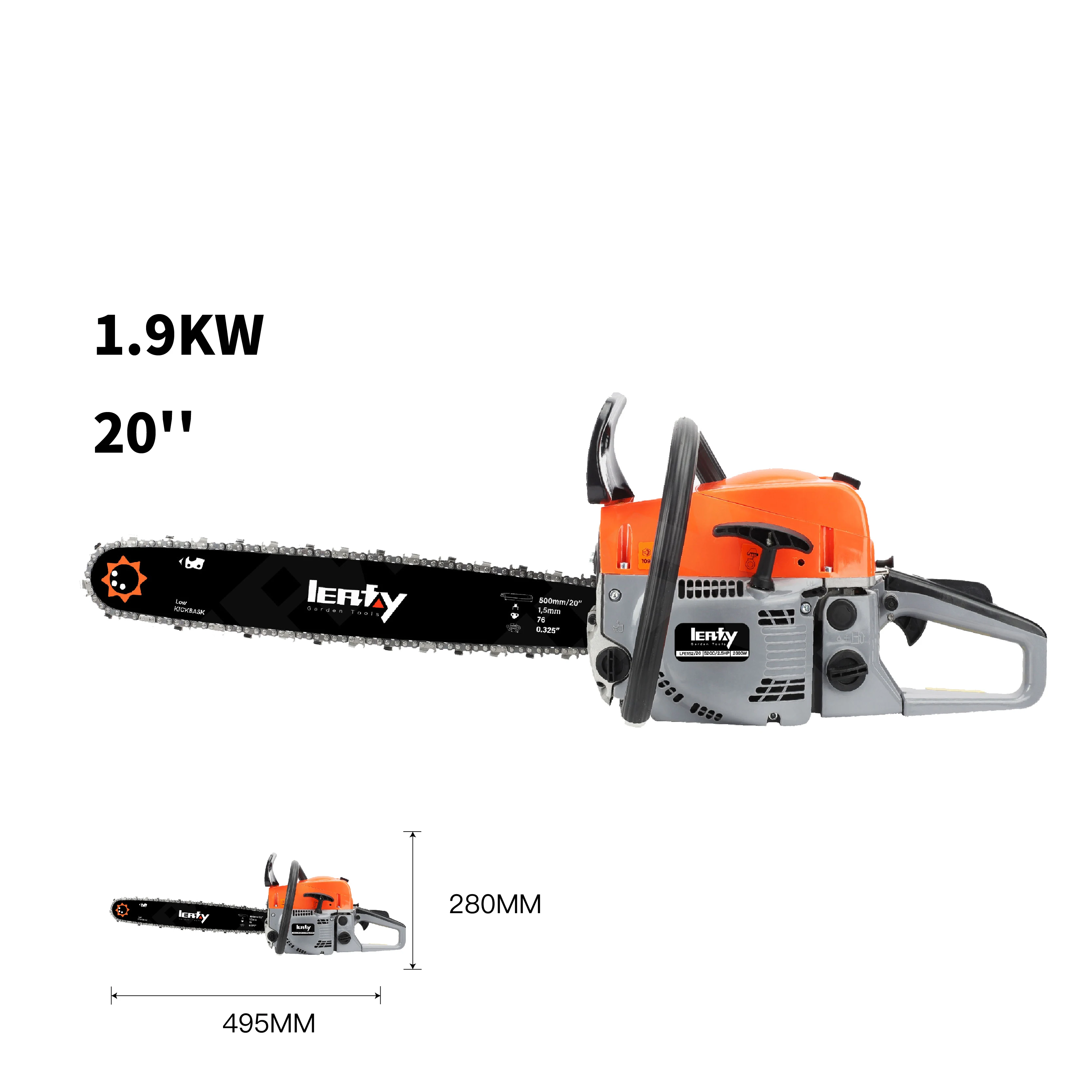 Wood Cutting Handheld Chainsaw 5200 20 Inch Gas Powered Professional 52CC Petrol Chainsaws