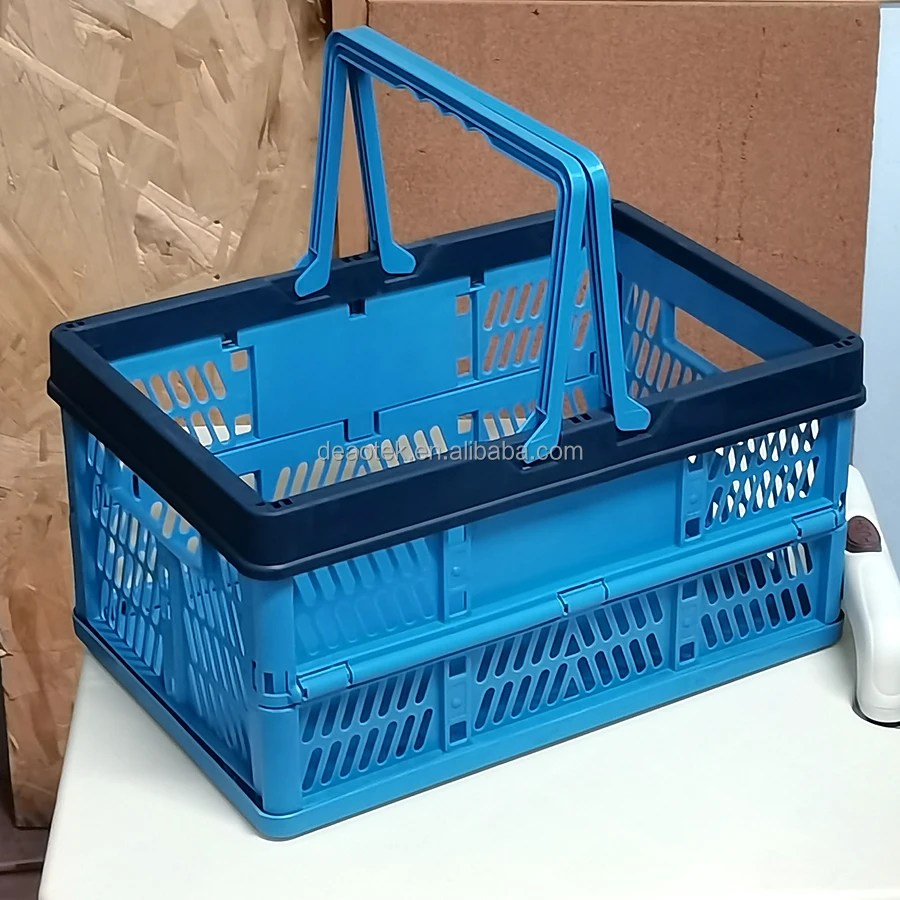Japan small plastic foldable storage basket with handles sundries shopping basket