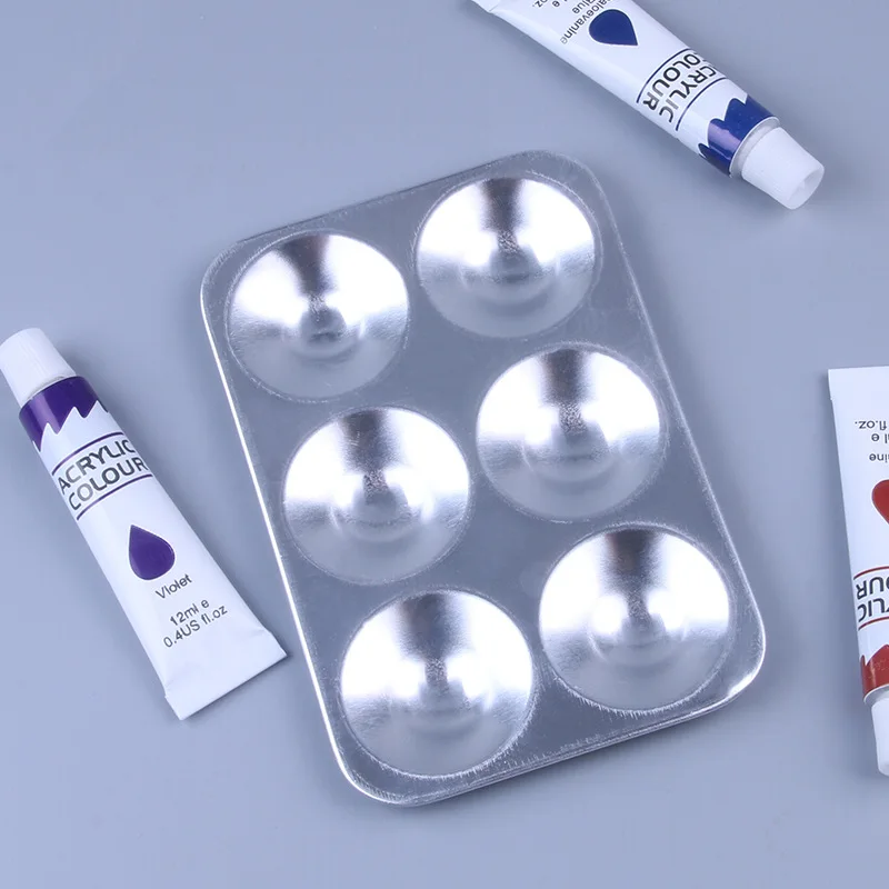 Paint Palette 6 Wells Aluminum metal Rectangle Paint Mixing Palette Tray for Acrylic Oil Watercolor Artist DIY Painting