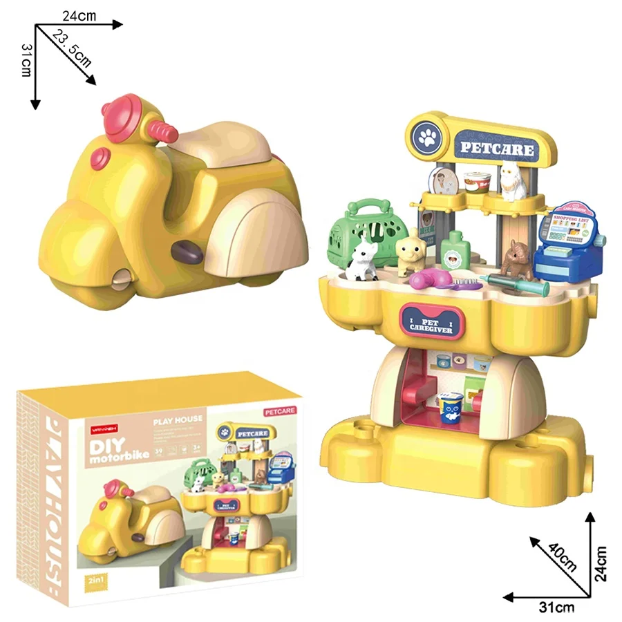 39Pcs Backpack Toy 2 in 1 Dog Pet Vet Play Set 21PCS Role Play Doctor Kit with Water Pump for Kids Pet Caregiver Play Toys