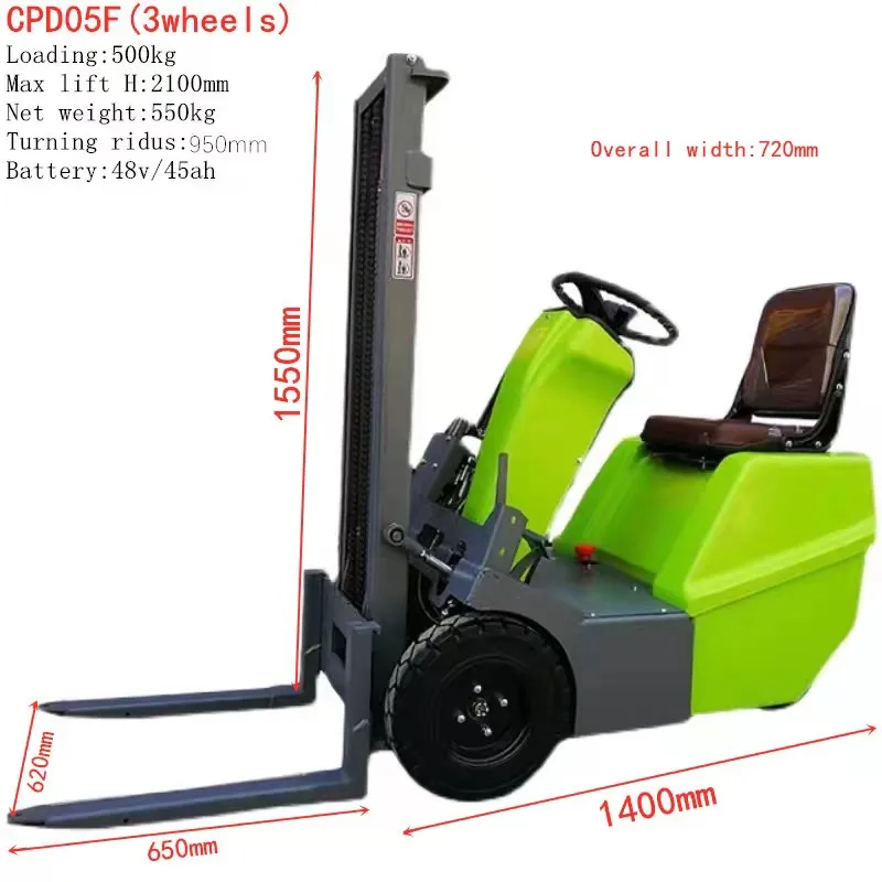 little electric forklift load 500kg for oil drum lift