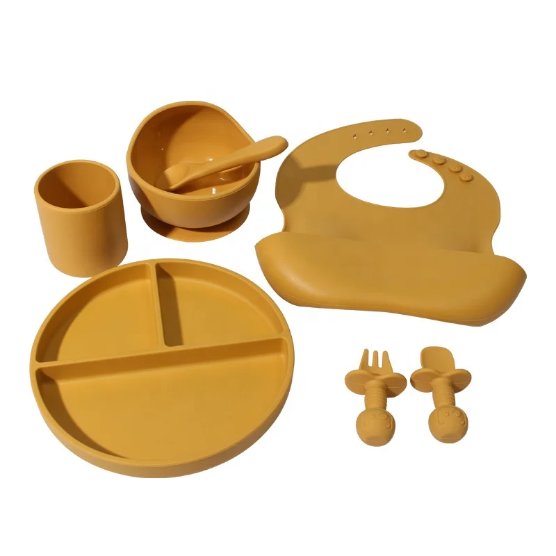 2024 Hot Sale Baby Feeding Set,Baby Silicone Tableware  With Spoon And Fork,Baby Bib And Drinking Cup