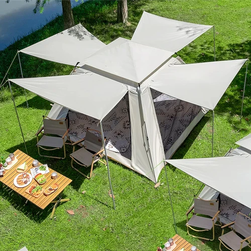 XiaShengLargeSpace 8-PeopleCapacityFamilyCampingTent DoubleLayers Aluminum Poles Black Coating Two Floors Two Rooms One Cot Tent