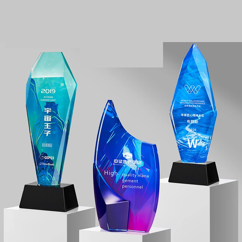 Outstanding Staff K9 Crystal Award Trophy Sublimation Crystal Trophy Manufacturer Customize Colored Printing Crystal Trophy