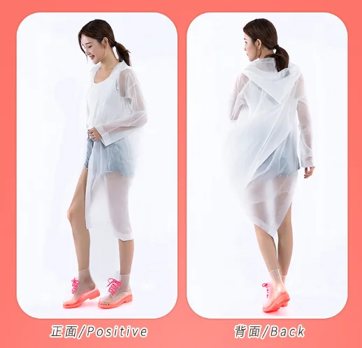 
White Transparent Hooded Long Raincoat for Man and Woman Waterproof EVA Rain Wear 