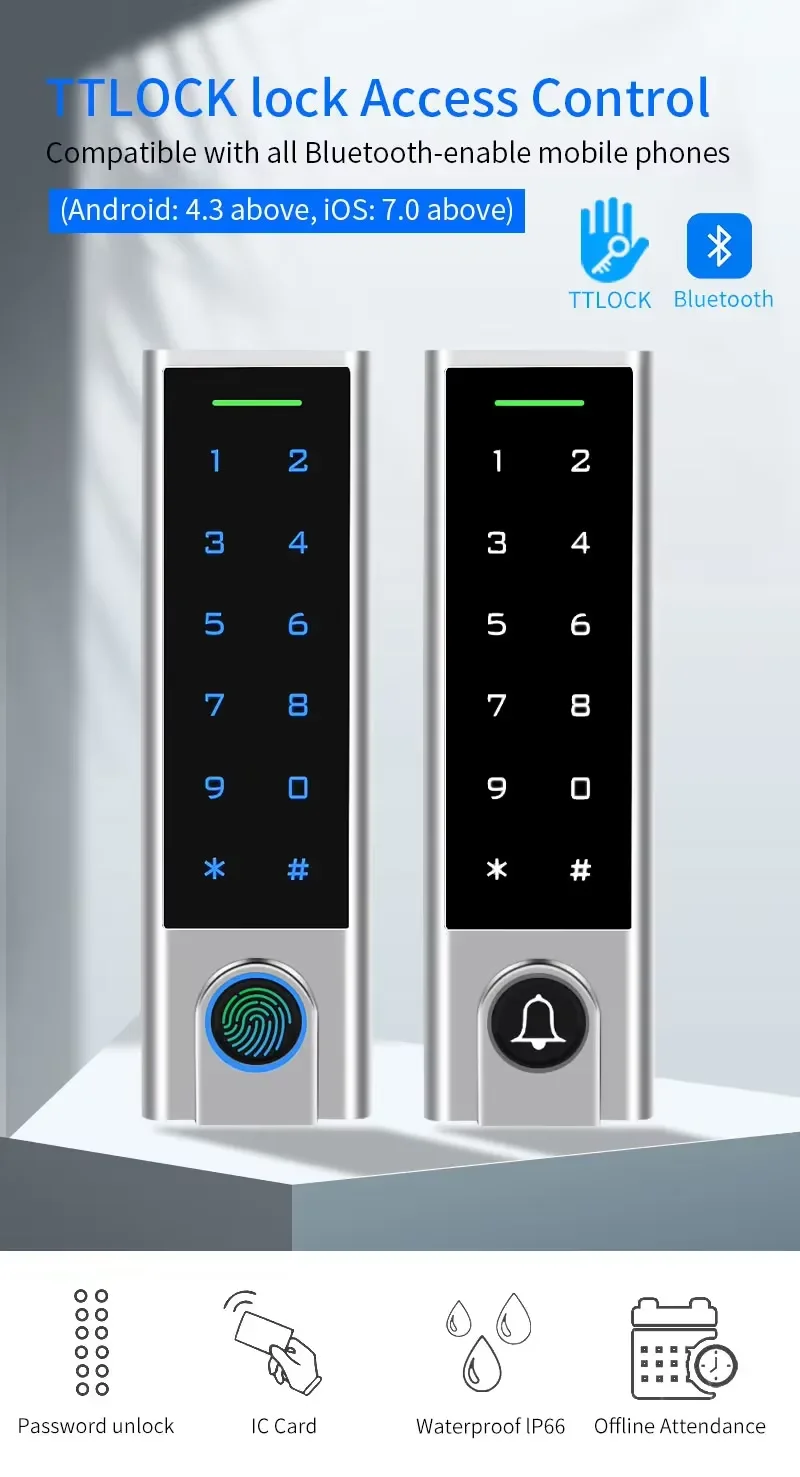 IP66 Waterproof  Smart Bluetooth TTLock App Access Controller Passcode RFID 13.56MHz Card for Electric Door Lock System
