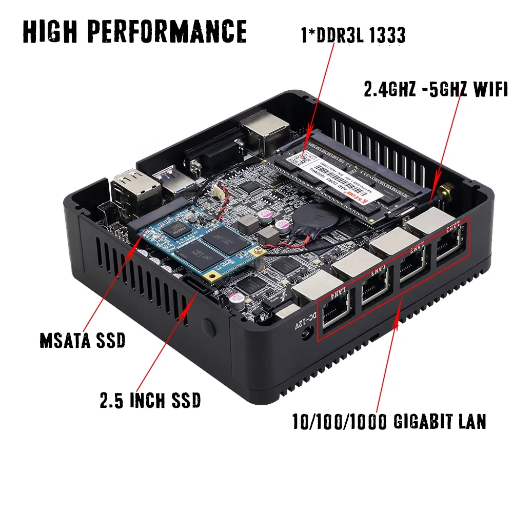 Pfsense Celeron J1900 Firewall Hardware Mini PC with 2GB RAM 16GB SSD USB Wireless Status CPU Rohs 4 LAN Support AES Origin WIN