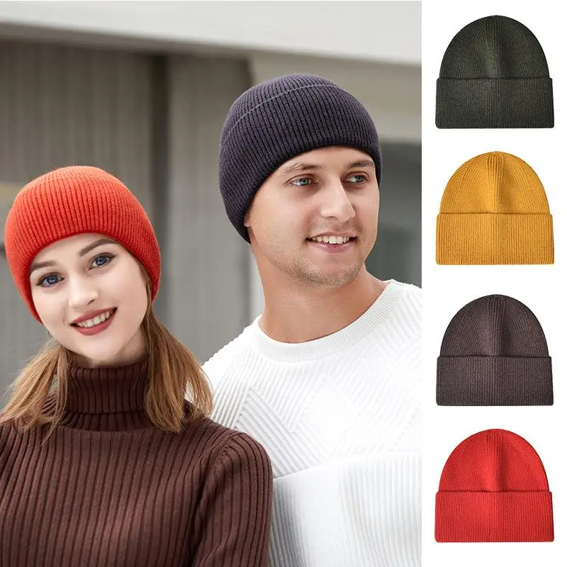 Custom unisex winter wool pure color beanie hats custom logo knit 100% cashmere hat