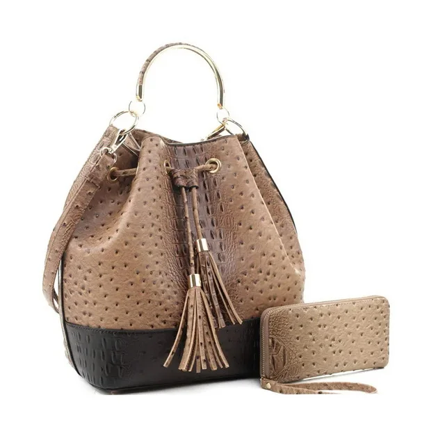 bolsones Ostrich Grain Designer Lady Elegant Leisure Bag Bucket Handbags High Quality PU Leather Women Bags