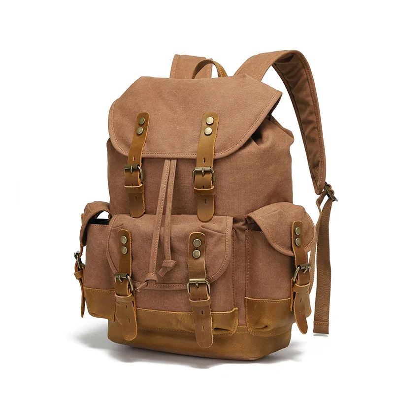 N-165 Nerlion Wholesale Custom Logo Vintage Teenager Design Outdoor School Travel Bag Oil Waxed Canvas Rucksack Backpack For Men