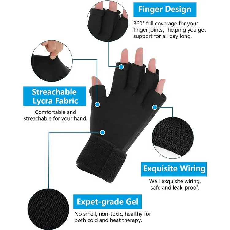 Rehabilitation Therapy Supplies Wearable Gel Ice Hand Gloves Reusable Ice Pack Wrap for Hands Finger Arthritis