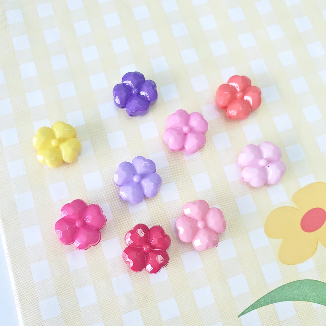 Opaque Acrylic Four Leaf Clover DIY Beads Cheapest 15mm Pastel Plastic Flower Beads For DIY Jewelry Findings Making