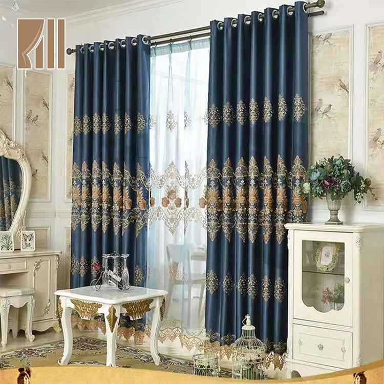 2020 latest simple design embrodoiry long royal grommet window curtain for hotel
