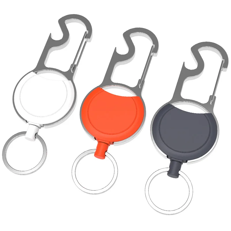 White Black Alloy Frame Easy to Pull Buckle Retractable keychain Anti-loss Pin Badge Reel Wheel