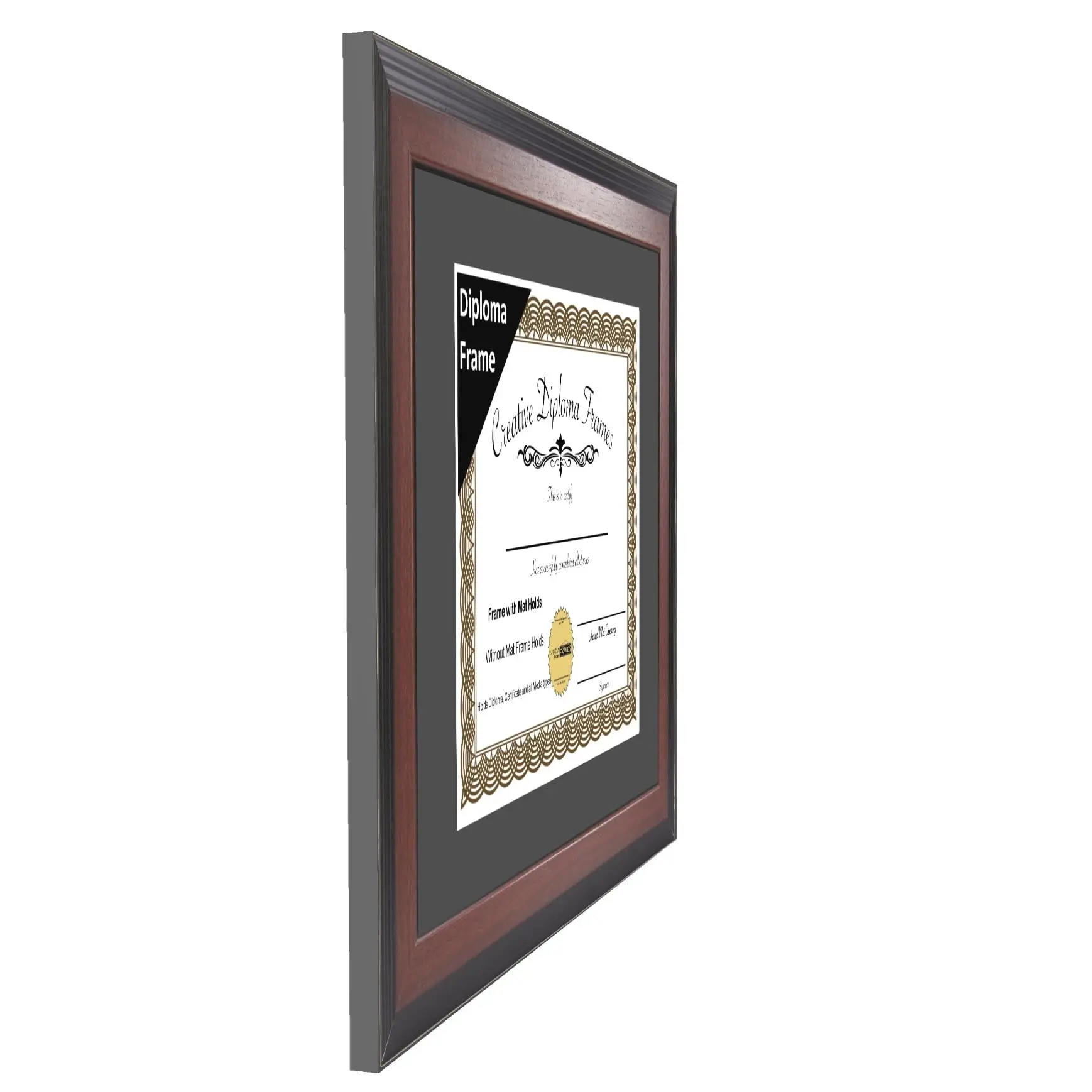 11x14 Mahogany  Diploma Frame with Black Matting Holds 11 by 14-inch Documents with Glass and installed Wall Hanger