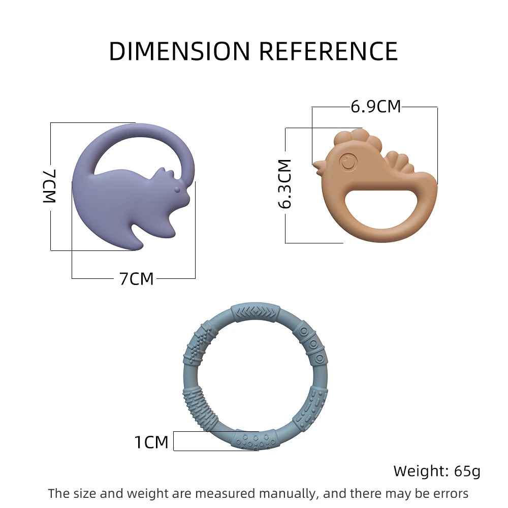 Customized 100% Food Grade Silicone Baby Ring 3-Piece Dental Glue Toy Set