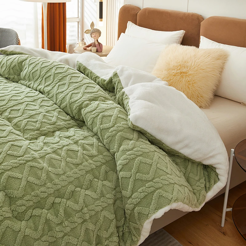 3D Arabesque Double-Sided Hypoallergenic Heavy Sherpa Comforter Home Winter Warm Soft Fleece Queen Size Bed Quilt