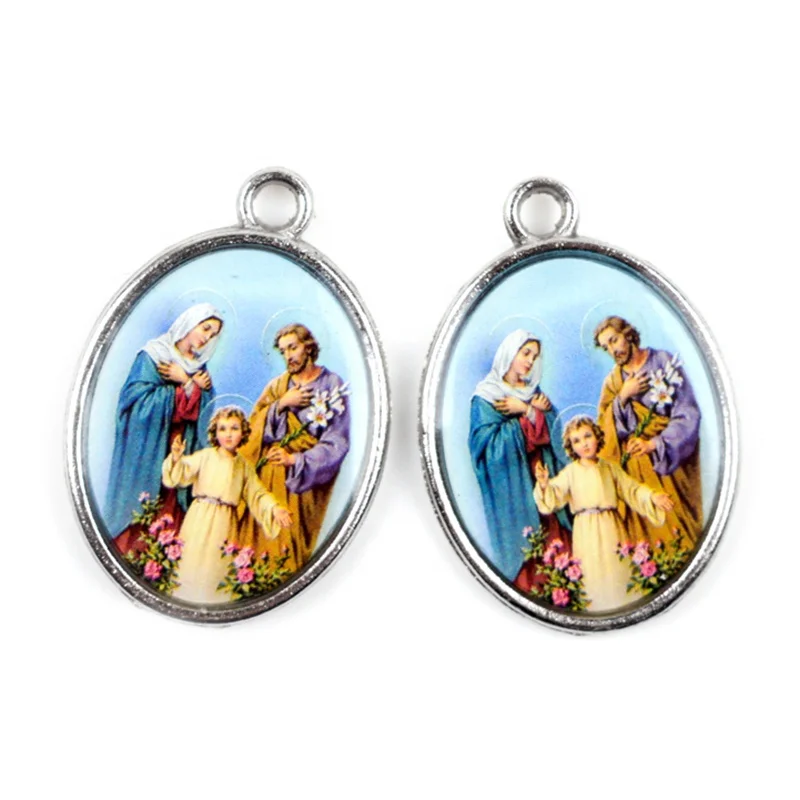 Custom High Quality Plated Resin Sticker Medal 25mm 29mm 40mm Religious Catholic Saints Pendant for Religious Jewelry Charms