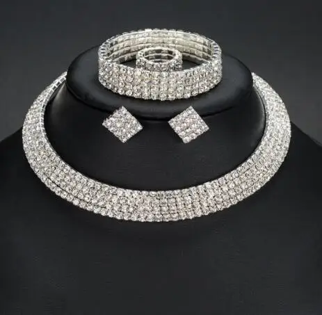WN387 высококачественный свадебный набор ювелирных изделий со стразами, несколько рядов, ожерелье, серьги, браслет, кольцо