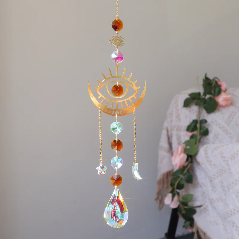 Wholesale Metal Evil Eye Suncatcher Wall Hanging Rainbow Maker Alloy Decoration sun catcher