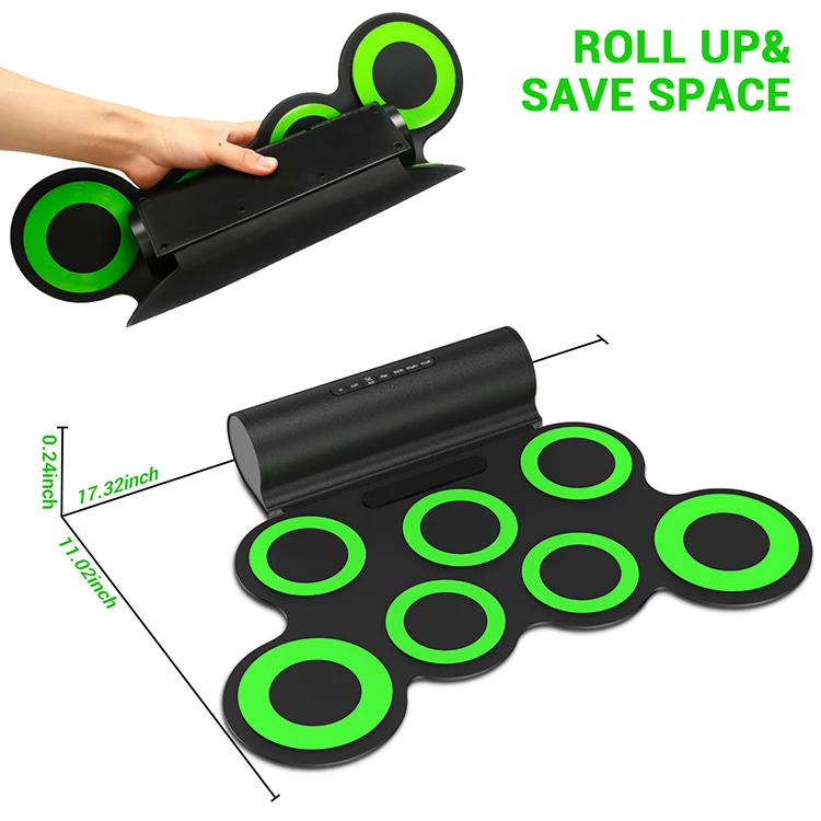 
Professional Small Pads Cable Usb Midi Sticks Silicone Portable Rolling Snare Shell Drum 