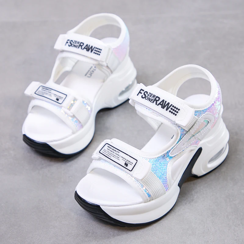 2020 Summer Chunky Sandals Women Wedge High Heels Shoes Female Buckle Platform Leather Casual Summer Women Fashion Sandals