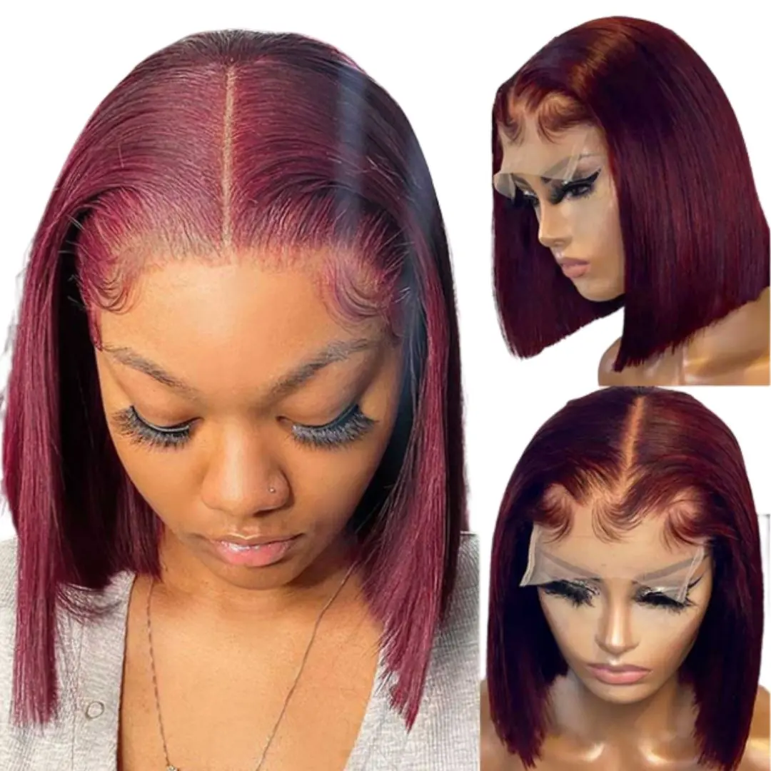 Wholesale Pink Orange Blue Red Grey blonde Color Bob Wig,raw hd Brazilian Virgin Human Hair Colored Lace Frontal 613 Bob Wig