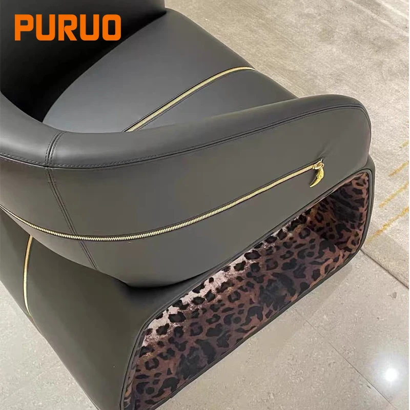 Black Leather leisure chair Living Room Armchair Luxury Sexy Wild Leopard Print Chair