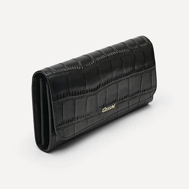 Embossed crocodile cow leather flat girls clutch wallet small zip pocket long cash wallet