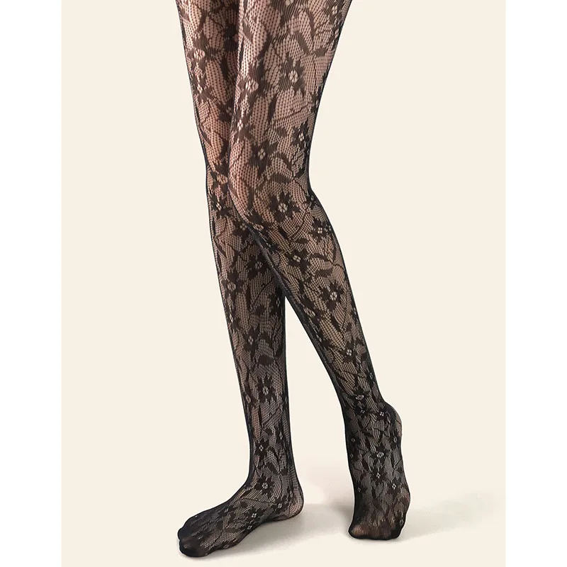 Embroidered Jacquard nylon women sexy nylon grid floral beautiful black tall girls tights pantyhose