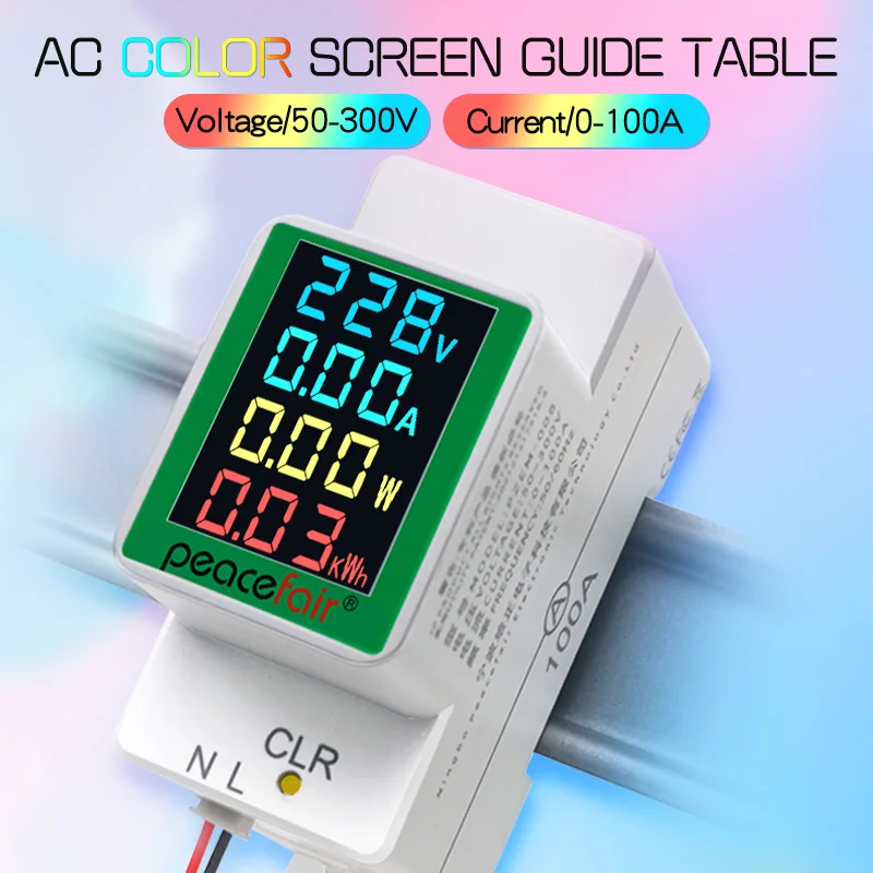 4IN1 Din Rail Single Phase AC Monitor 110V 220V 100A Voltage Current Active Power KWH Electric Energy Frequency Meter VOLT AMP