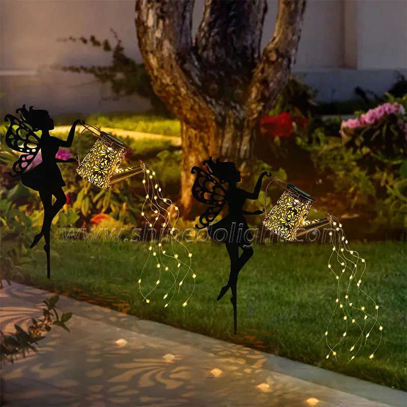 Solar Garden Light Watering Can Sprinkles Fairy Lamp Hanging Kettle Metal Retro Courtyard Decor Waterproof Shower Lawn Light