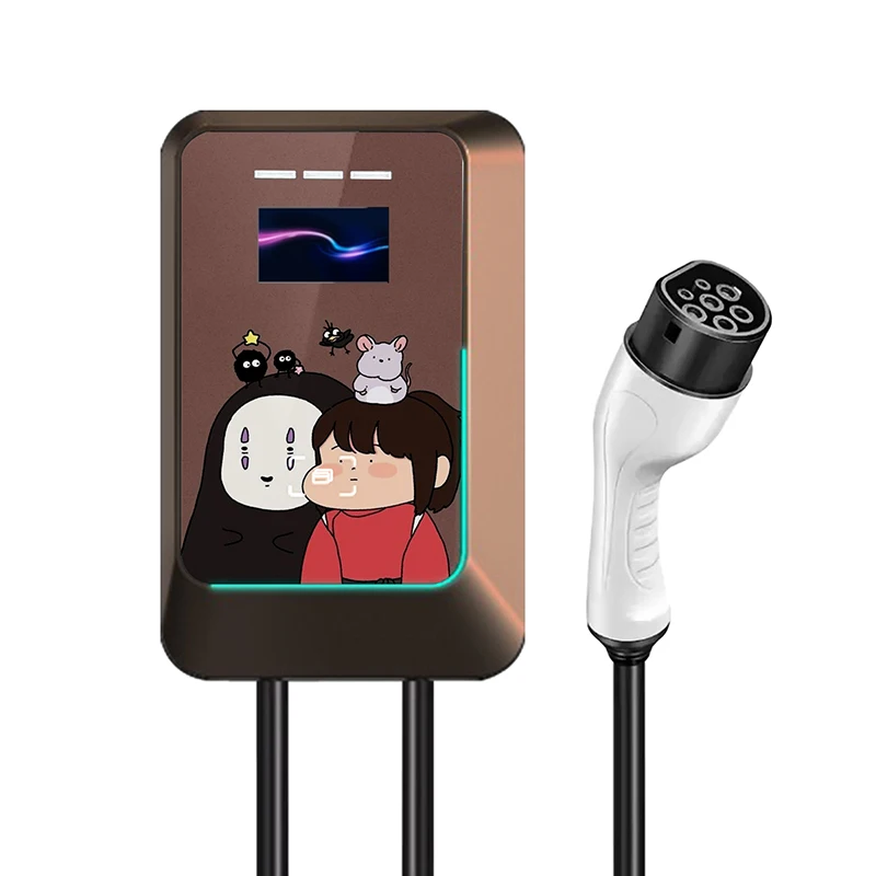 7kW 32A Safe and Smart AC EV Charger with Cute Custom Miyazaki Anime Enclosure Perfect for Home and Commercial Use