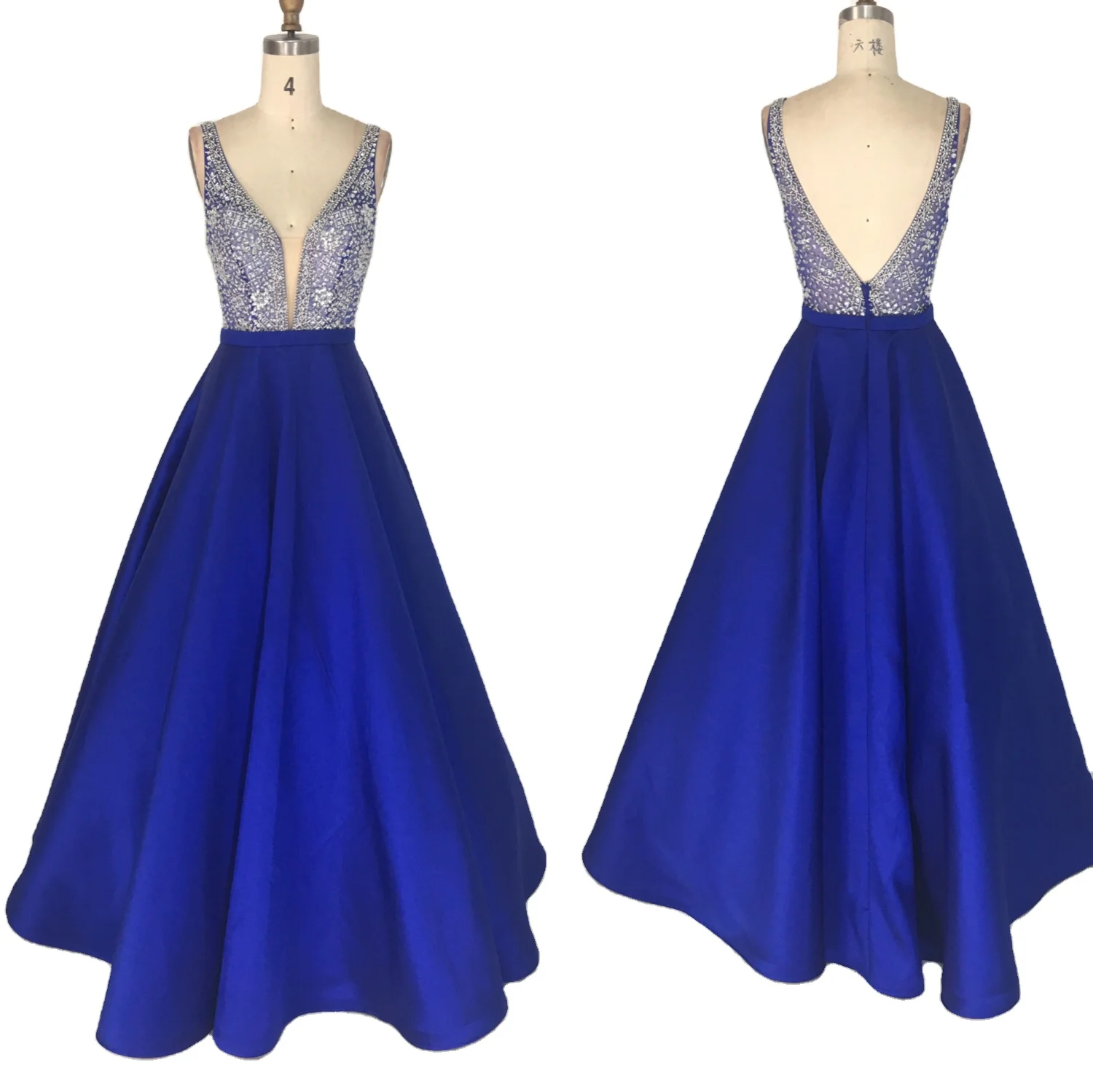 Sexy V neck backless long royal blue prom dresses for formal evening party