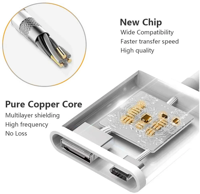  USB-адаптер для камеры 2 в 1 USB-кабель OTG синхронизации данных совместимый с iphone ipad считыватель карт разветвитель