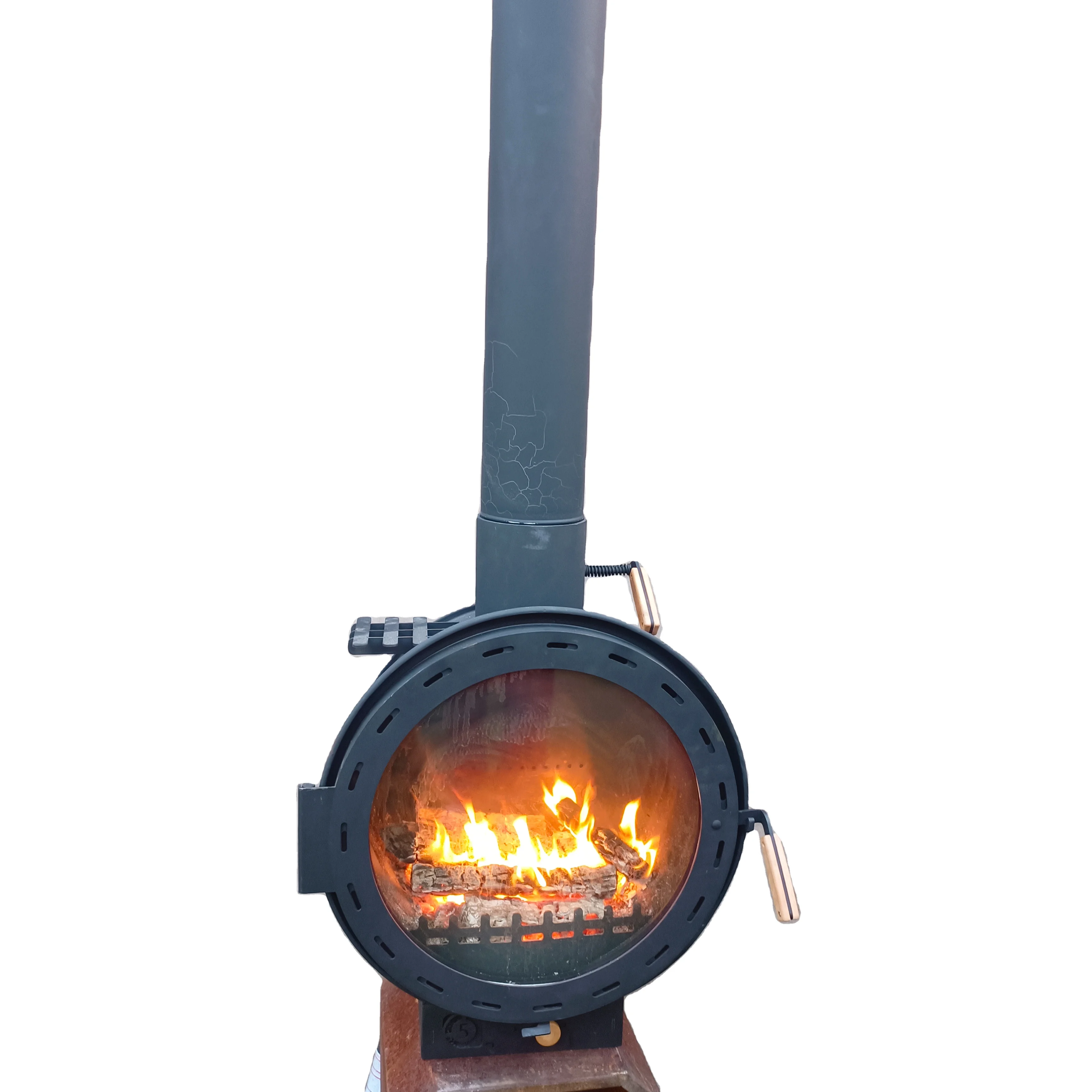 Wholesale Indoor Freestanding Metal Portable Bio Etanol Fuel hanging fireplace with chimney
