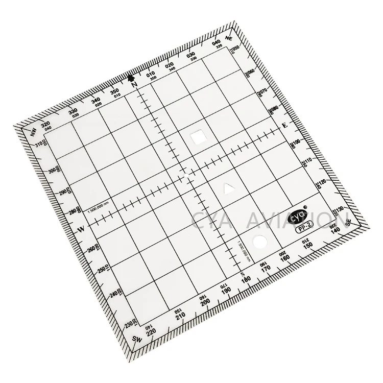 Premium resin plastic square navigation protractor with symbols & holes for flying school students map reading