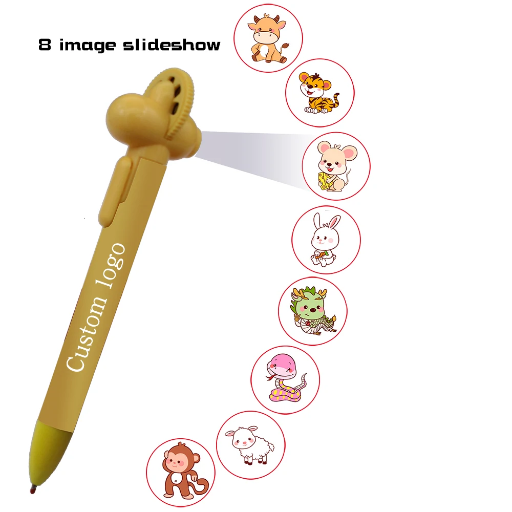 Hot Sale Custom Logo LED Projector Pen Kids Light Playpen with Animal Picture Projector Multi-Function Plastic Pen Gift Factory
