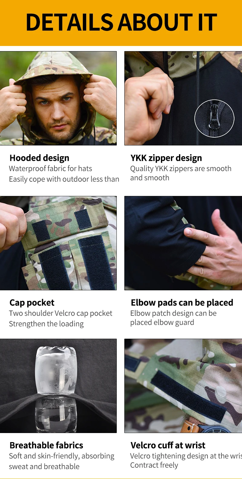 HAN WILD Tactical protective camouflage suit training frog suit hooded T-shirt