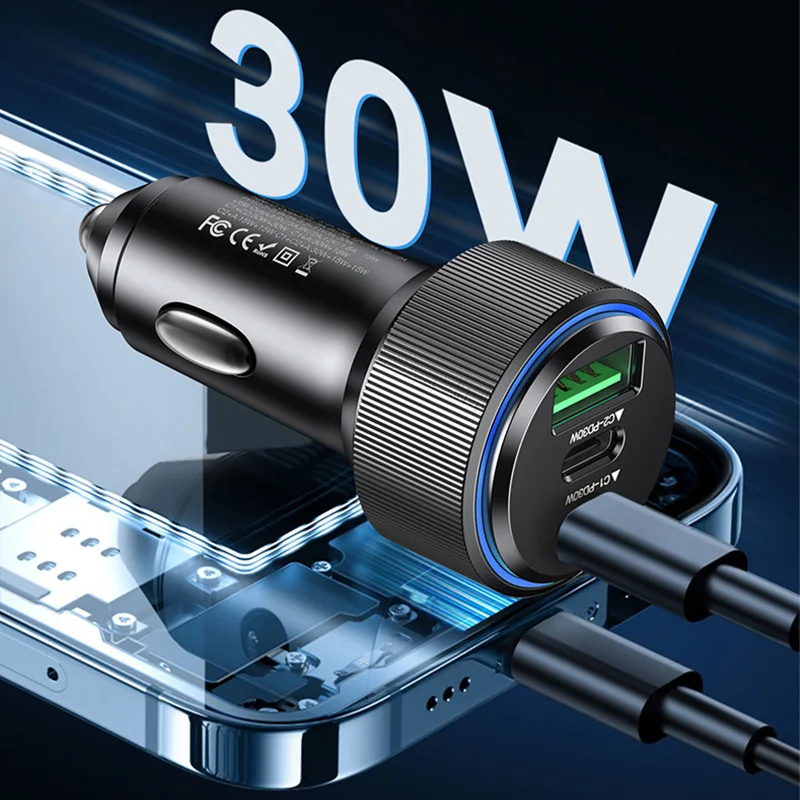 Автомобильное зарядное устройство USB3.0 для быстрой зарядки аксессуар автомобиля из алюминиевого сплава type-c 30 Вт.