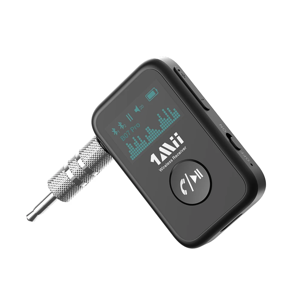 3.5mm Jack AUX Bluetooth Car Adapter with OLED Display Screen, aptX LL In-Car Bluetooth Audio Receiver