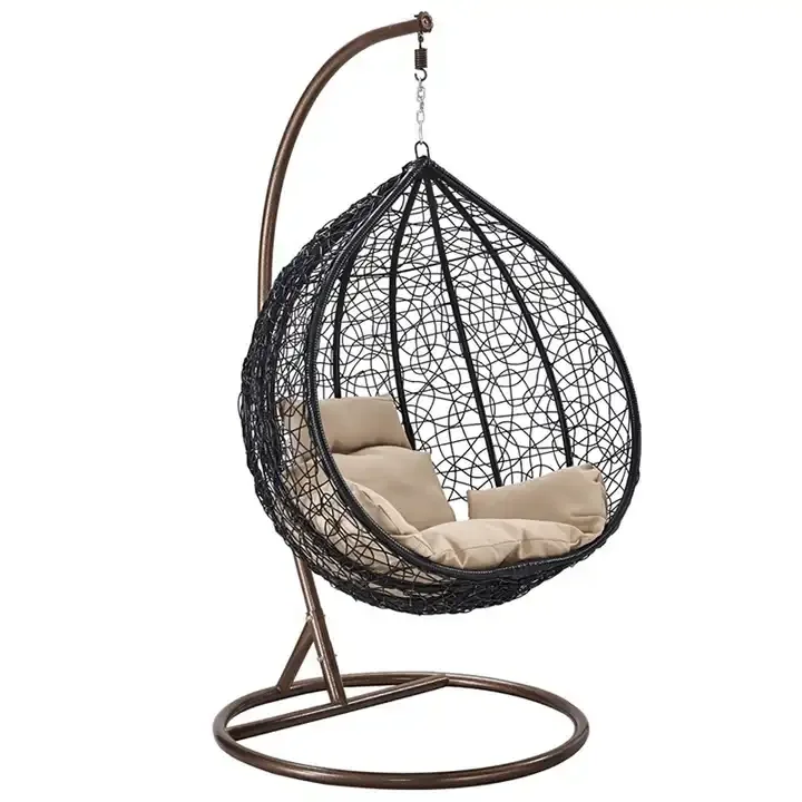 Garden Cane Furniture Metal Rattan Outdoor Patio Balcony Egg Shaped Nest Basket Adult Wicker Hanging Swing Chair with Stand