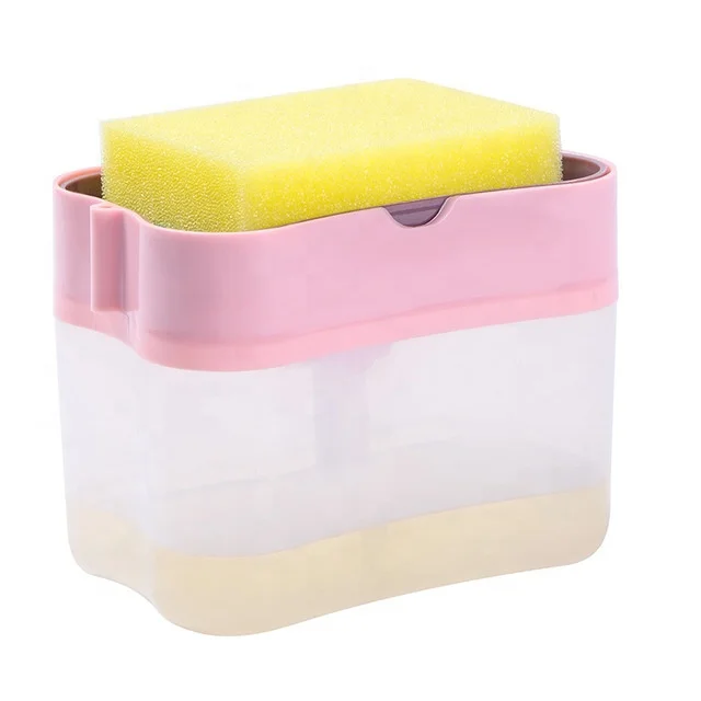 2021 Hot Selling Kitchen Sponge Holder Dishwashing Sponge Soap Dispenser for Kitchen Sink Dish Washing Soap Dispenser 13 Ounces