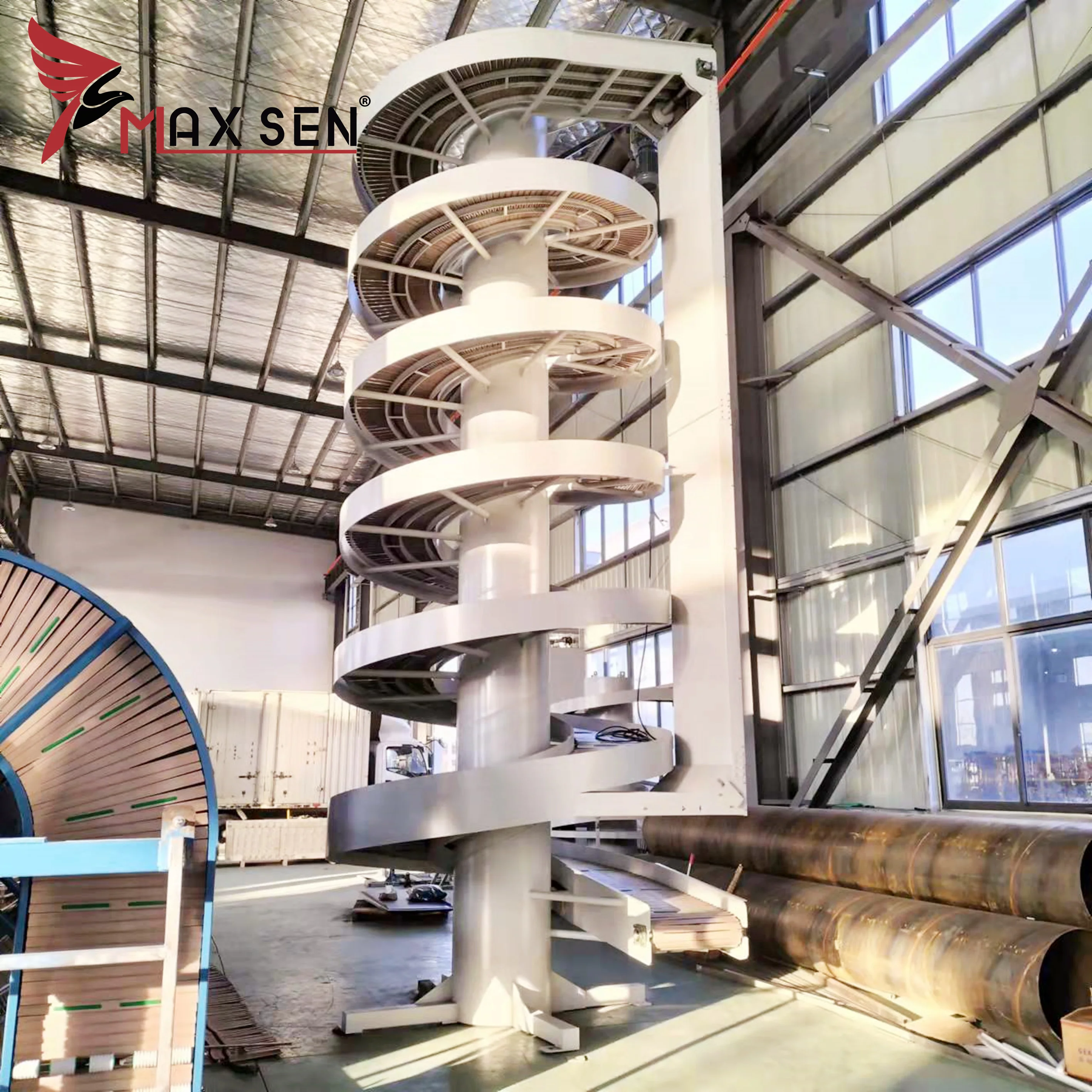 Gravity rollers spiral  conveyor conveying system automatic pallet conveyor for boxes packing industry