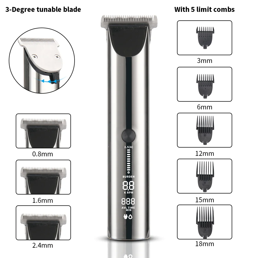 PRITECH Ultra-thin blade IPX7 waterproof Professional Cordless Barber Trimmer Electric Rechargeable Hair Clipper