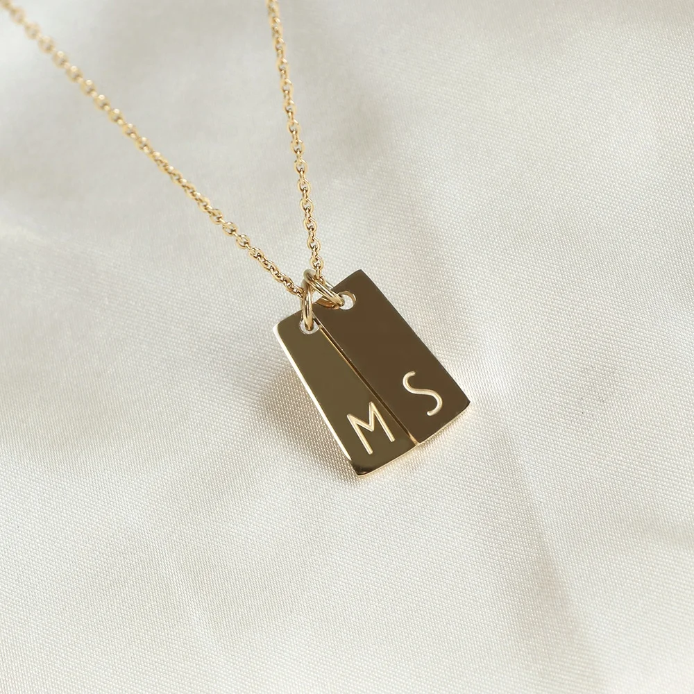 custom engrave coordinates or dates tiny dainty triple plate gold bar pendant necklace women minimalist necklace
