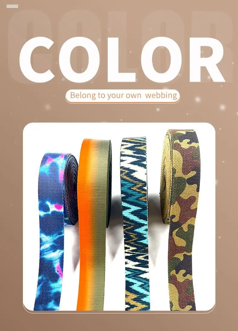 Custom Multiple Colors Tasma 50Mm Polyester Harness Nylon Webbing Prinded Heavy Twill Tape Ribbon Herringbone Tape
