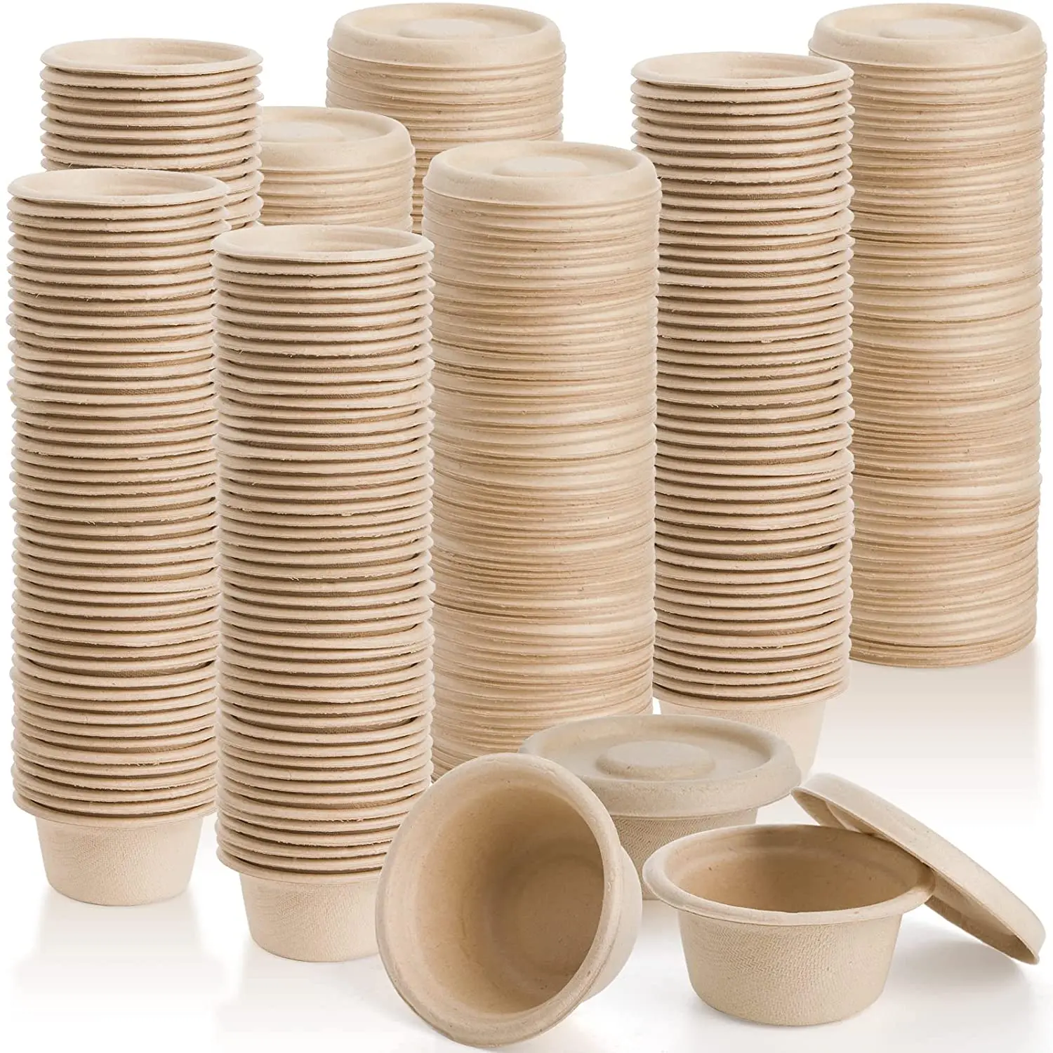 Eco friendly Material White Compostable Biodegradable 2oz Sugarcane Bagasse Sauce Cup Disposable Small Cup With Lid