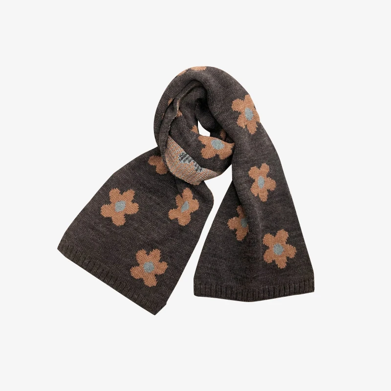 Knitted Children Scarves with Floral Motifs for Kids and Girls