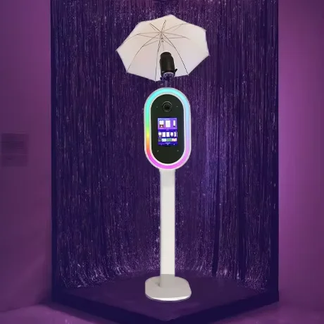 2024 Trendy Popular Oval dslr Photo Booth with RGB Ring Light on Both Sides Photo Kiosk Booth with Umbrella flash light